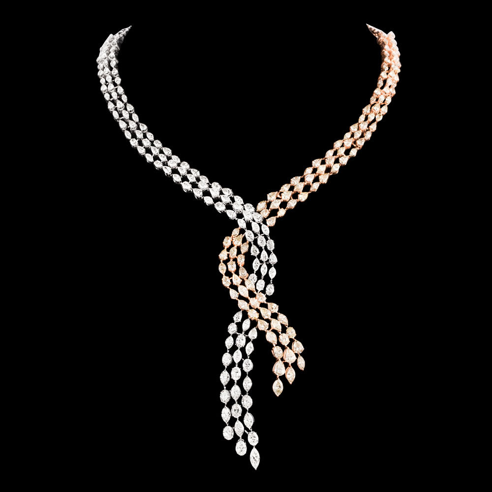 9K Two Tone Gold Diamond Necklace - 27.15ct SI-WK