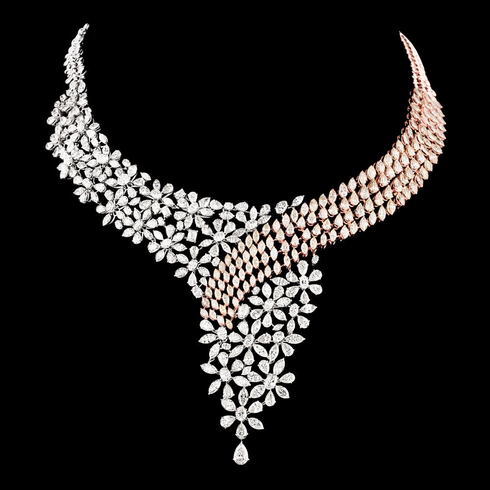 9K Two Tone Gold Diamond Necklace - 48.703ct SI-WK