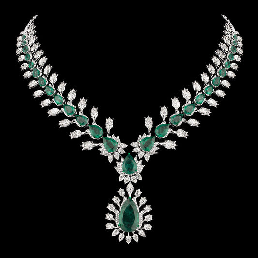 18K White Gold Diamond Necklace - 29.167ct VVS-VS-GH with Colour Stones