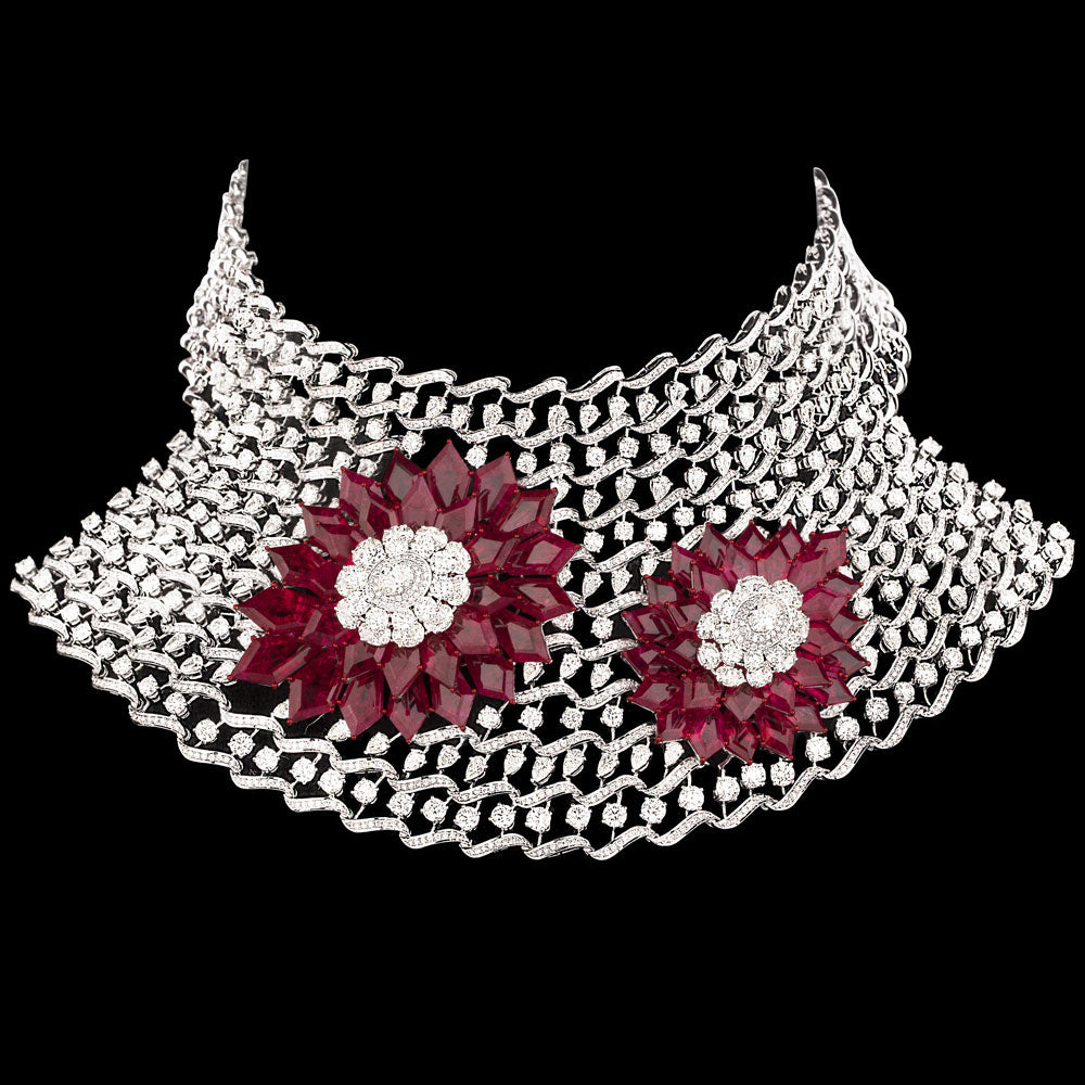 14K White Gold Diamond Necklace - 67.038ct VVS-VS-IJ with Colour Stones