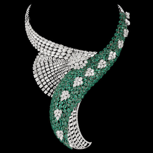14K White Gold Diamond Necklace - 70.137ct VS-SI-HI with Colour Stones