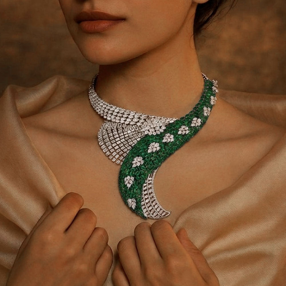 14K White Gold Diamond Necklace - 70.137ct VS-SI-HI with Colour Stones