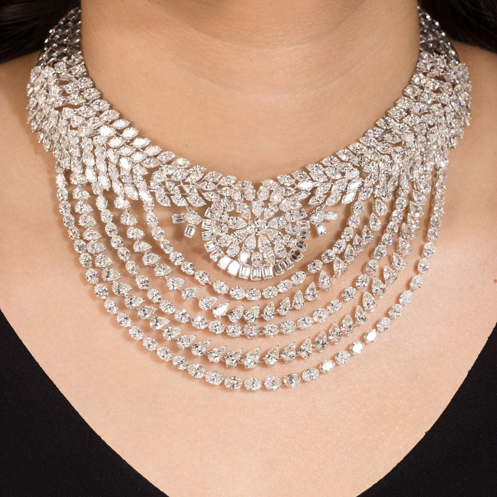 18K White Gold Diamond Necklace - 86.93ct VS-SI-GH