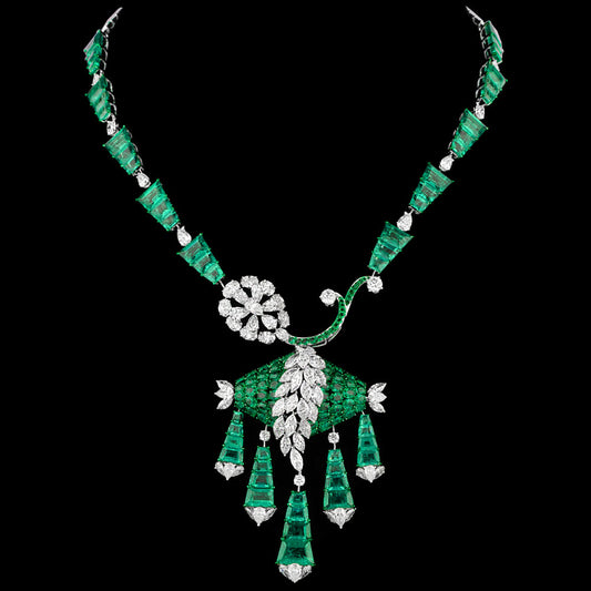 14K White Gold Diamond Necklace - 22.524ct VS-SI-JK with Colour Stones