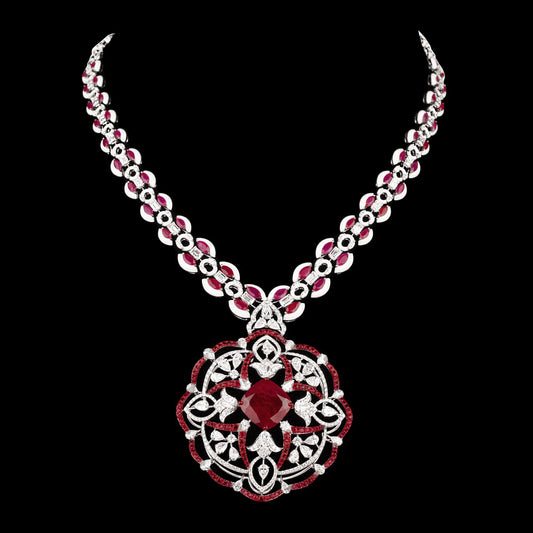 14K White Gold Diamond Necklace - 16.62ct VVS-VS-FG with Colour Stones