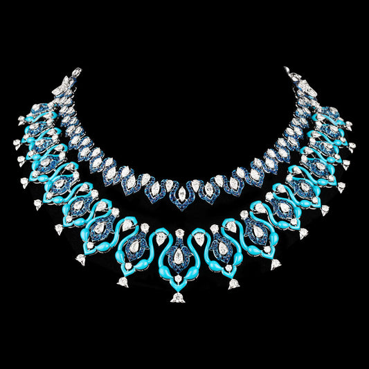 14K White Gold Diamond Necklace - 36.803ct VS-SI-JK with Colour Stones