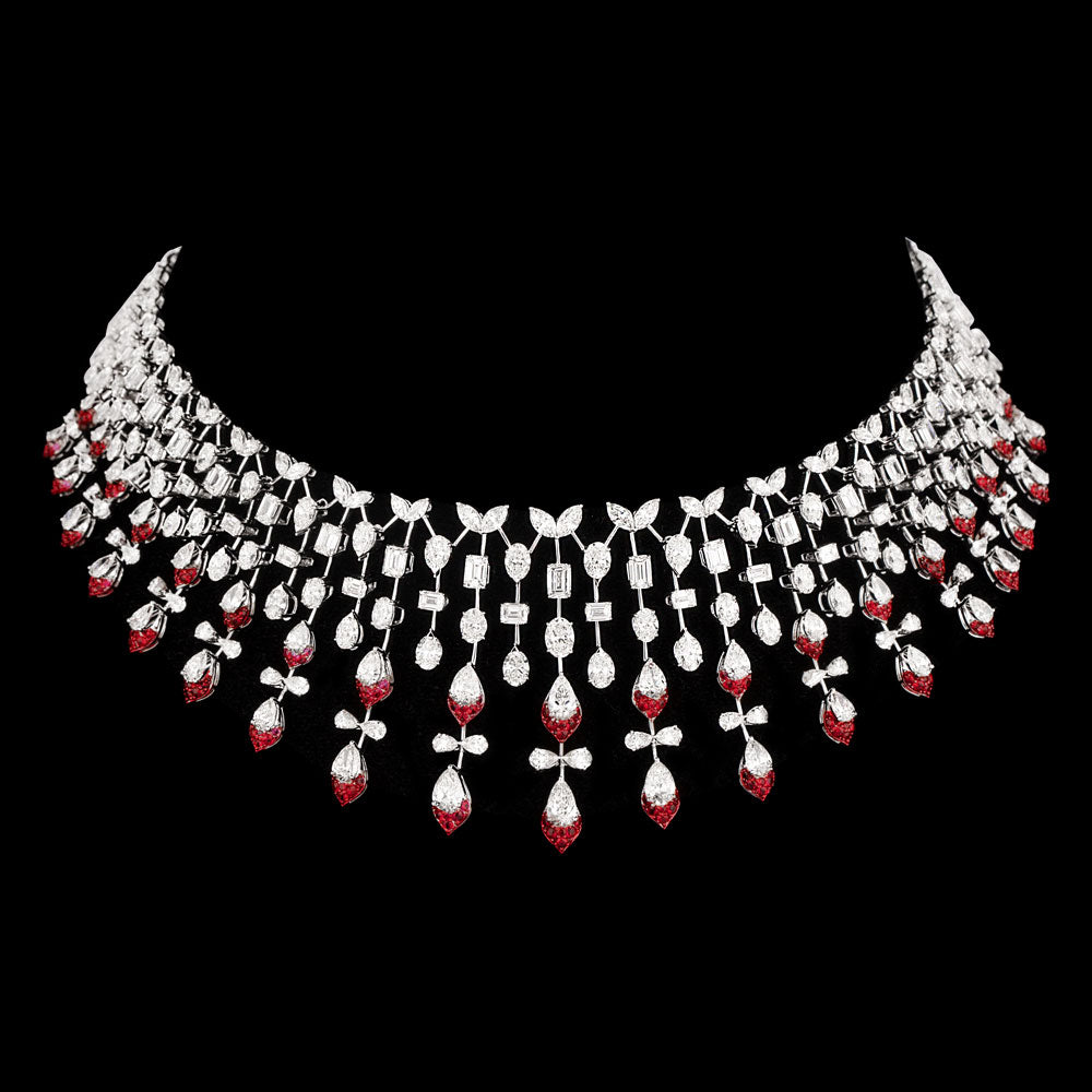 14K White Gold Diamond Necklace - 36.153ct VS-SI-HI with Colour Stones