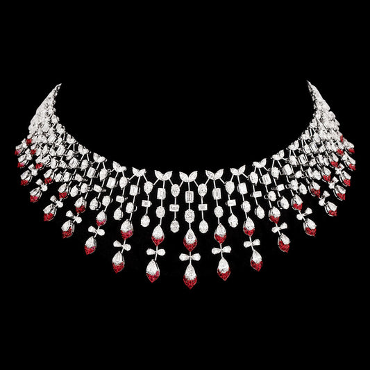 14K White Gold Diamond Necklace - 36.153ct VS-SI-HI with Colour Stones