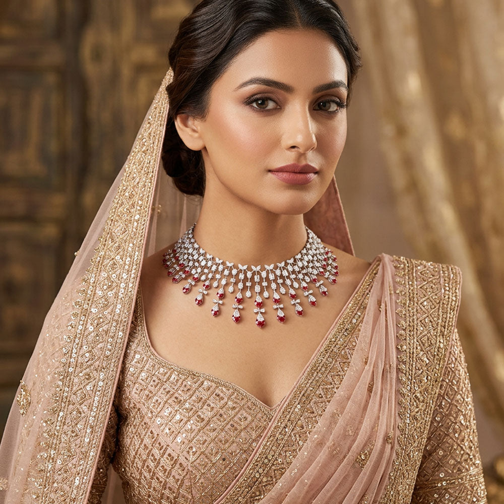 14K White Gold Diamond Necklace - 36.153ct VS-SI-HI with Colour Stones