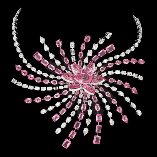 14K White Gold Diamond Necklace - 35.73ct VS-SI-HI with Colour Stones