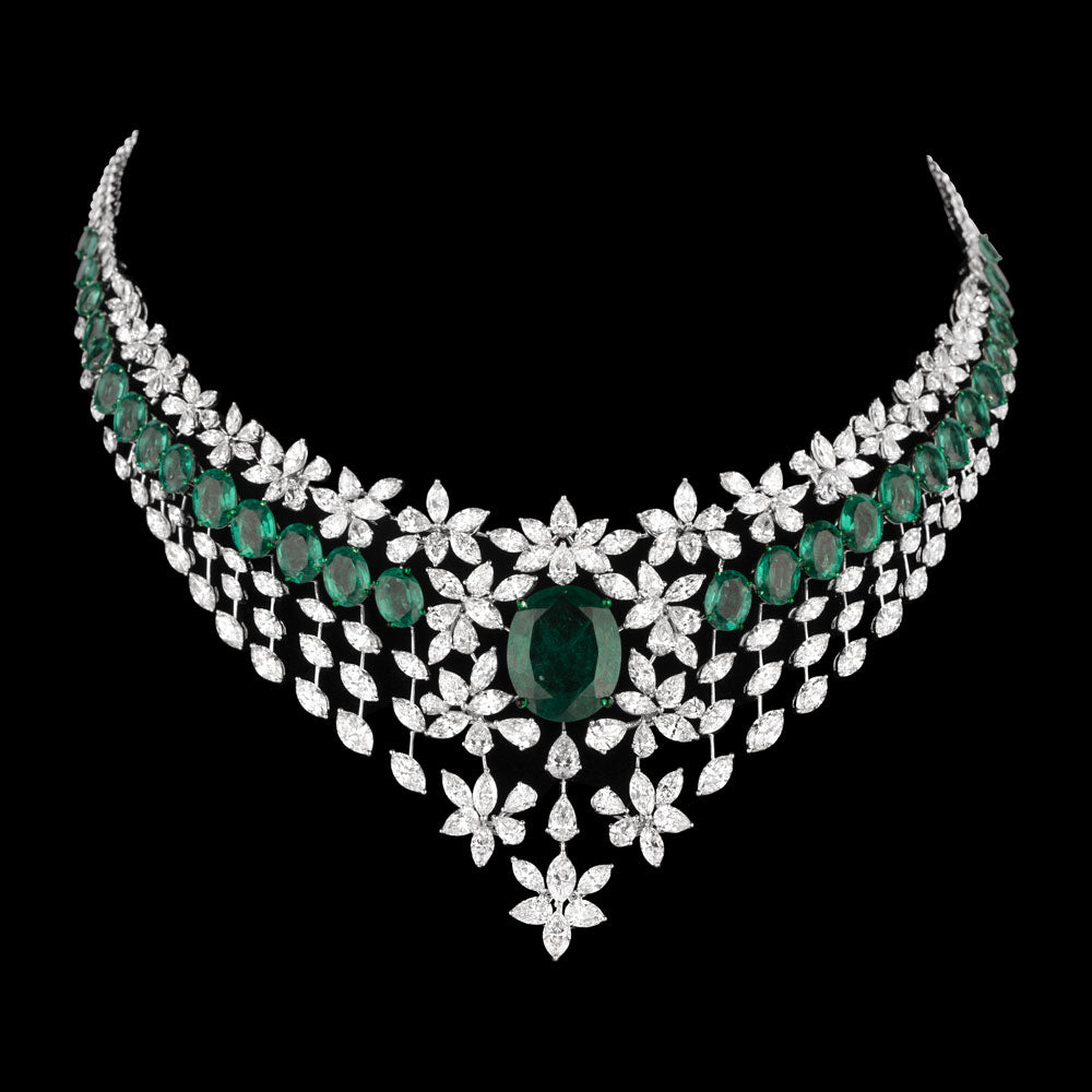 14K White Gold Diamond Necklace - 30.64ct VS-SI-FG with Colour Stones