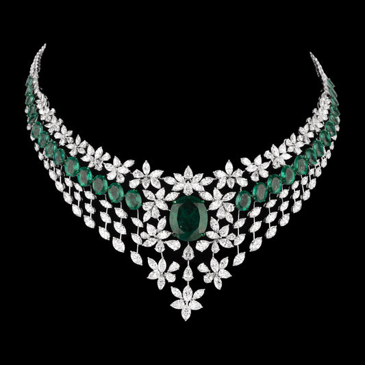 14K White Gold Diamond Necklace - 30.64ct VS-SI-FG with Colour Stones
