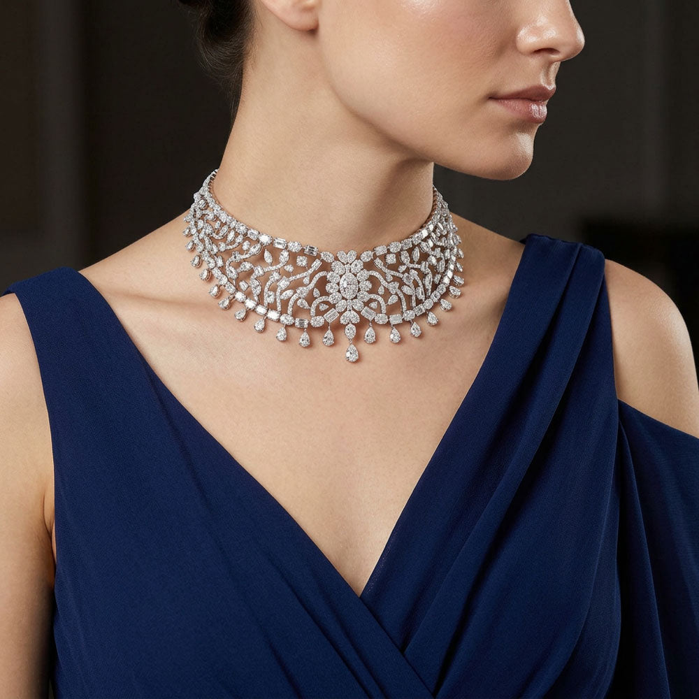 14K White Gold Diamond Necklace - 54.966ct VS-SI-GH