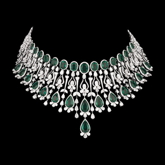14K White Gold Diamond Necklace - 43.231ct VS-SI-EF with Colour Stones