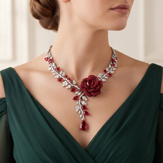 14K White Gold Diamond Necklace - 24.316ct VS-SI-IJ with Colour Stones