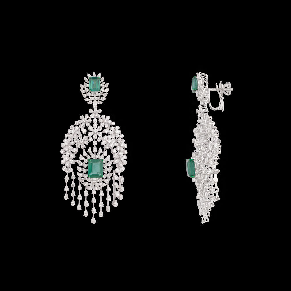 14K White Gold Diamond Earrings - 15.537ct VVS-EF with Colour Stones
