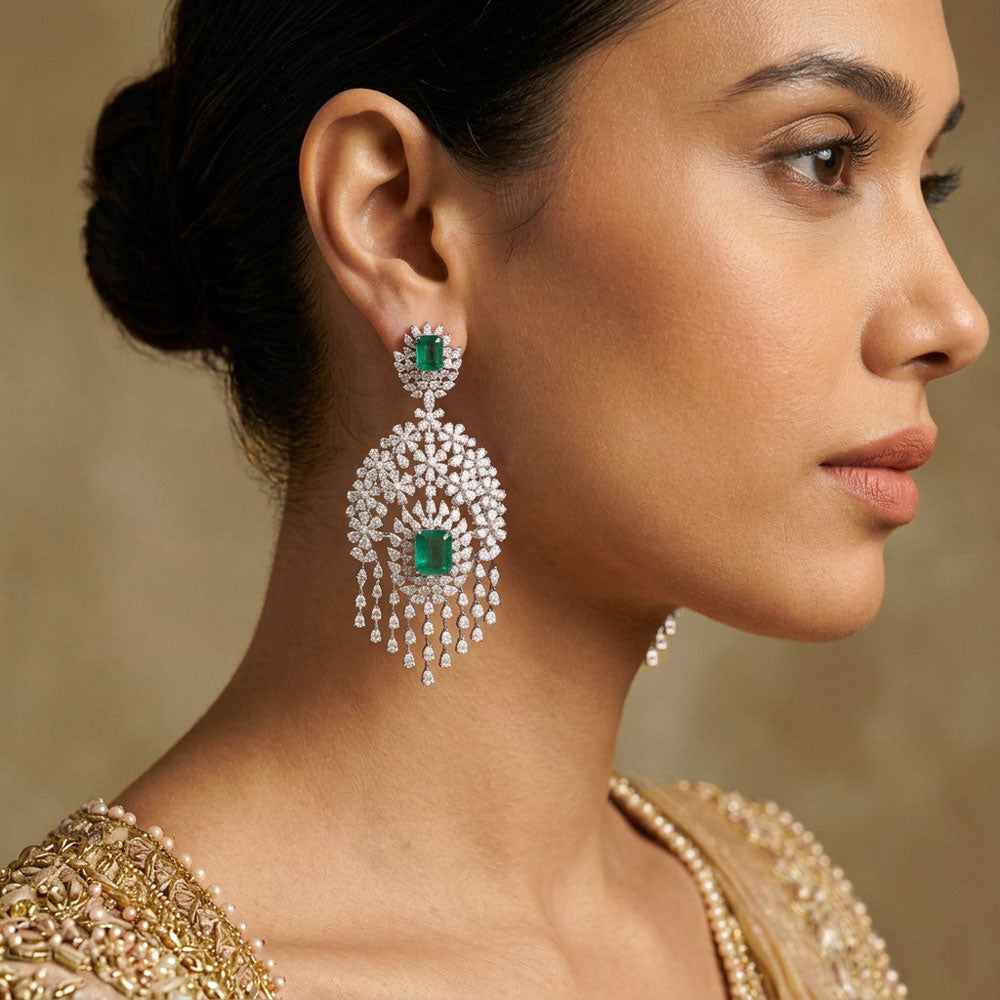 14K White Gold Diamond Earrings - 15.537ct VVS-EF with Colour Stones