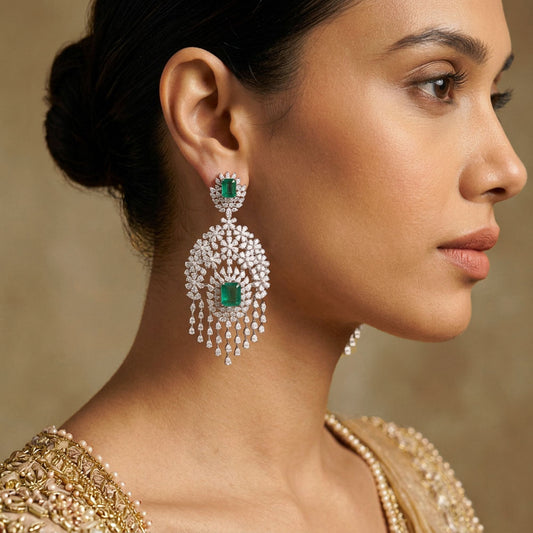 14K White Gold Diamond Earrings - 15.537ct VVS-EF with Colour Stones