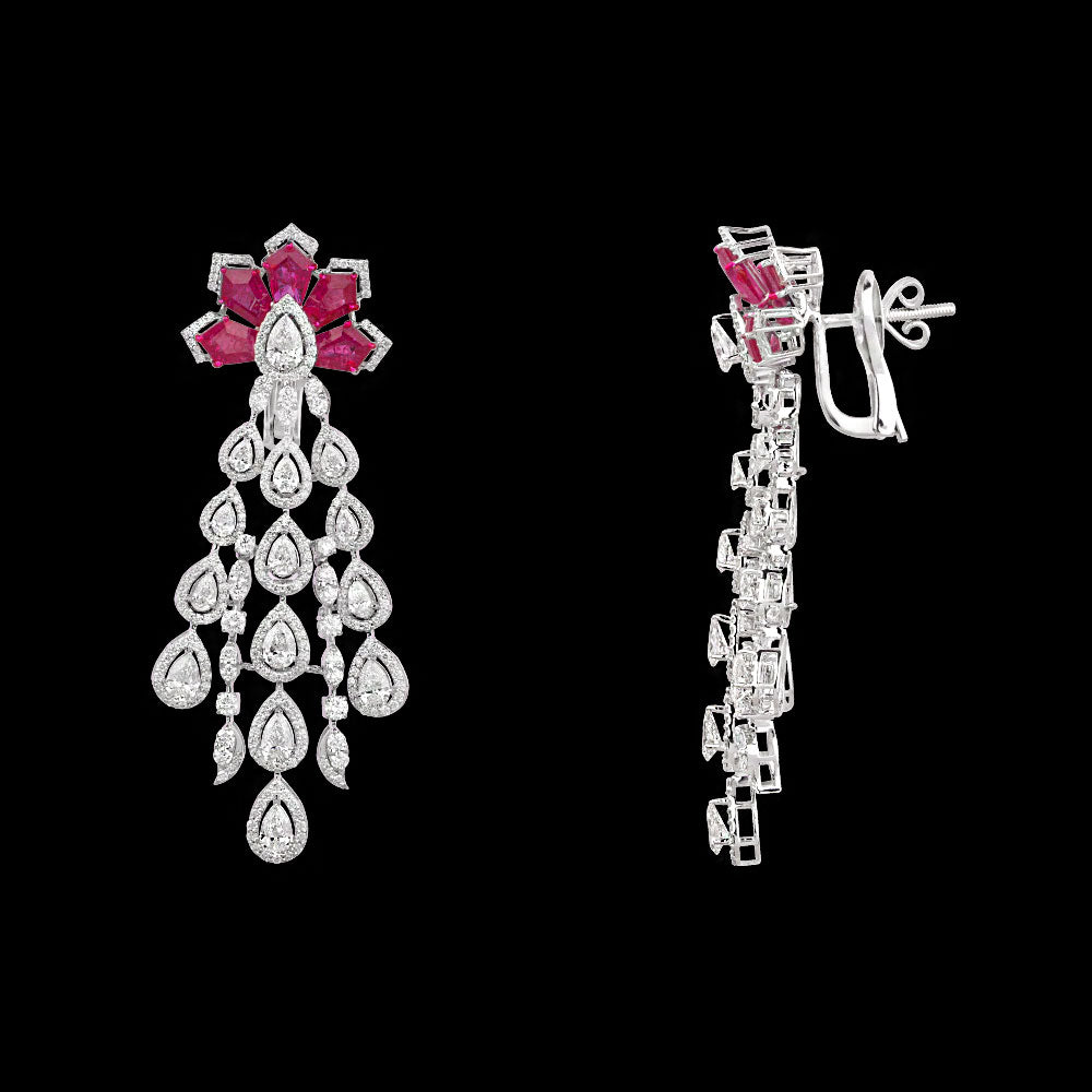 18K White Gold Diamond Jewellery - 8.109ct VVS-VS-IJ with Colour Stones