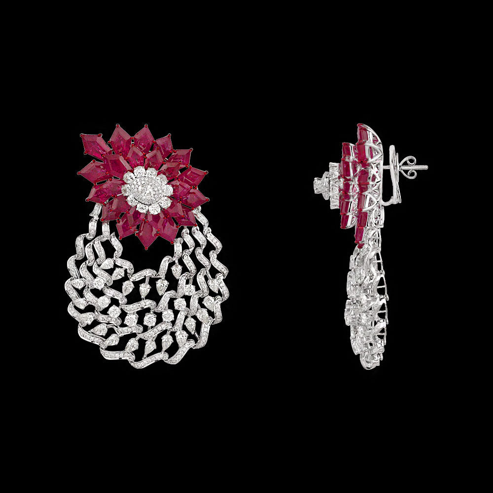 14K White Gold Diamond Jewellery - 14.781ct VVS-VS-IJ with Colour Stones