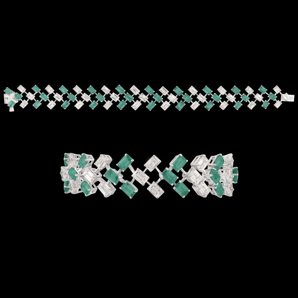 18K White Gold Diamond Bracelet - 9.32ct VVS-VS-JK with Colour Stones