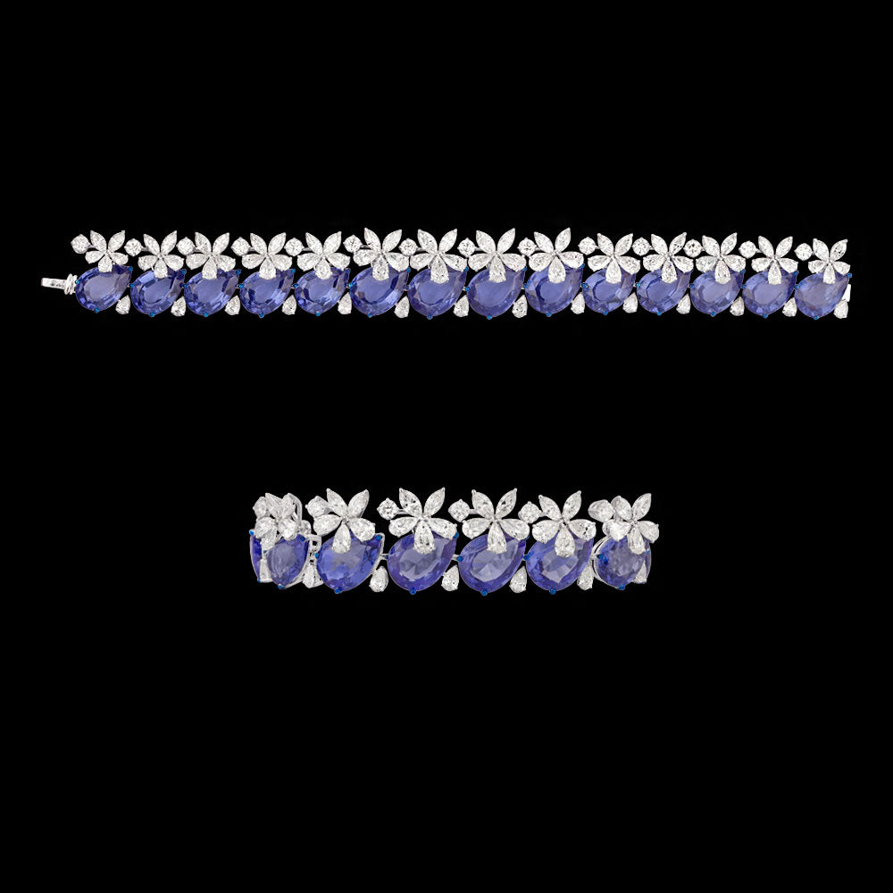 14K White Gold Diamond Bracelet - 17.14ct VVS-VS-JK with Colour Stones