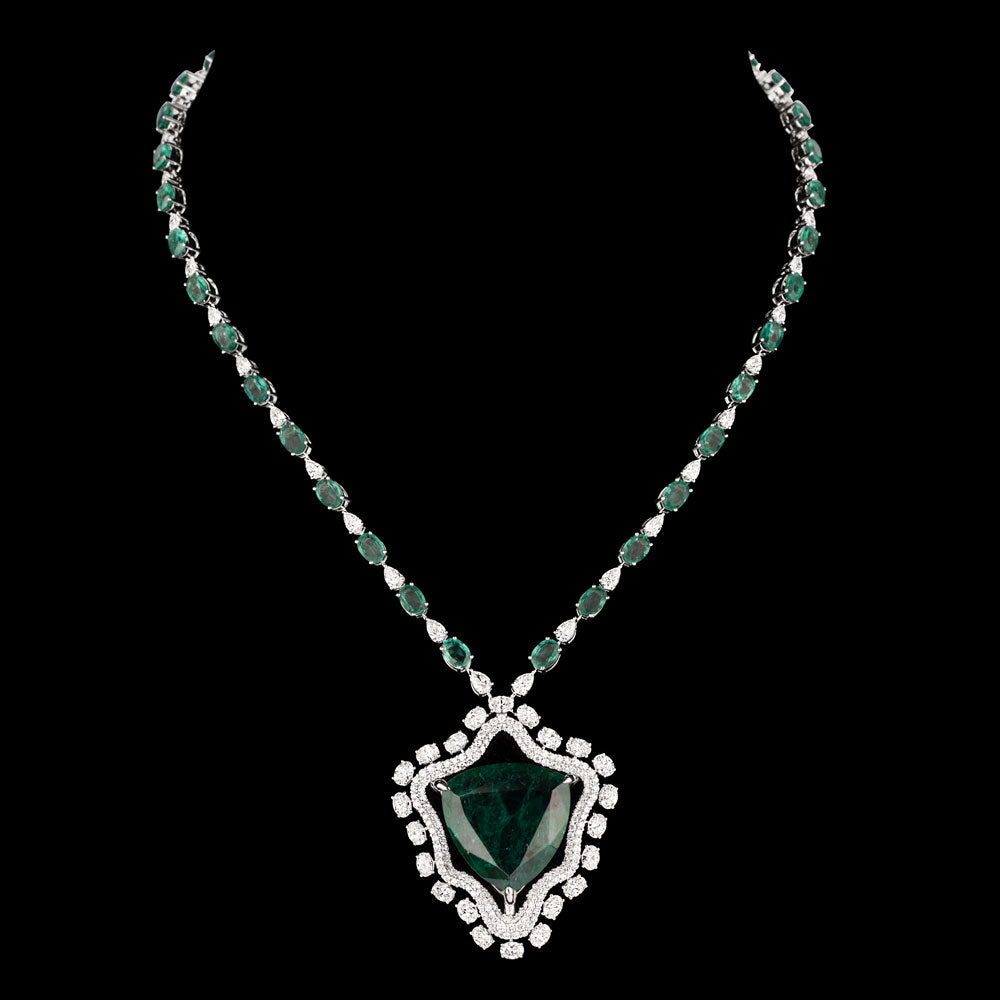 18K White Gold Diamond Necklace - 11.798ct VS-SI-GH with Colour Stones