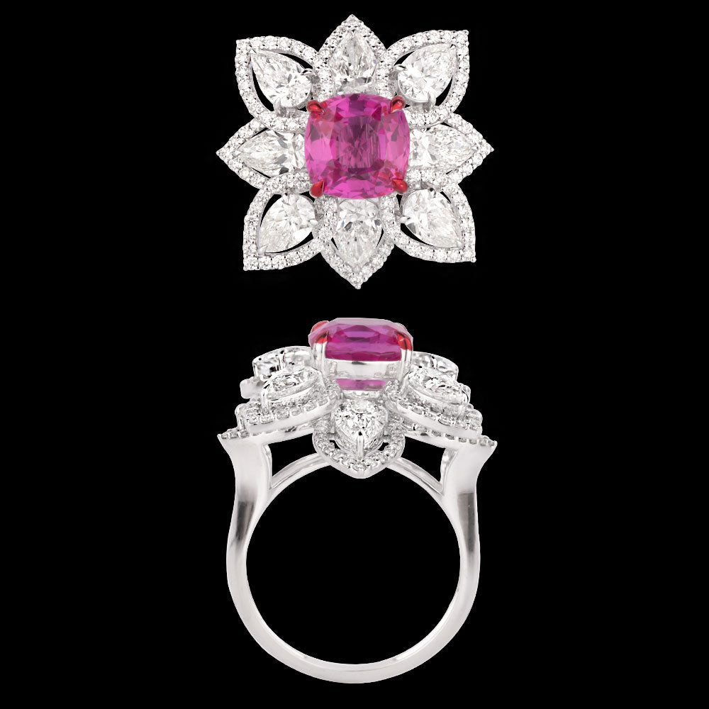 18K White Gold Diamond Ring - 3.078ct VVS-VS-GH with Colour Stones