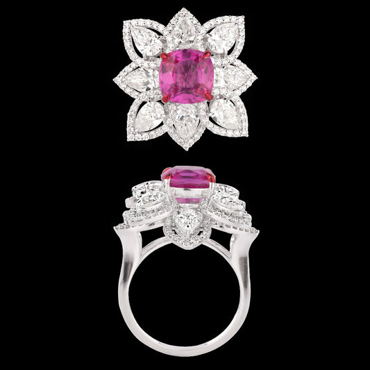 18K White Gold Diamond Ring - 3.078ct VVS-VS-GH with Colour Stones