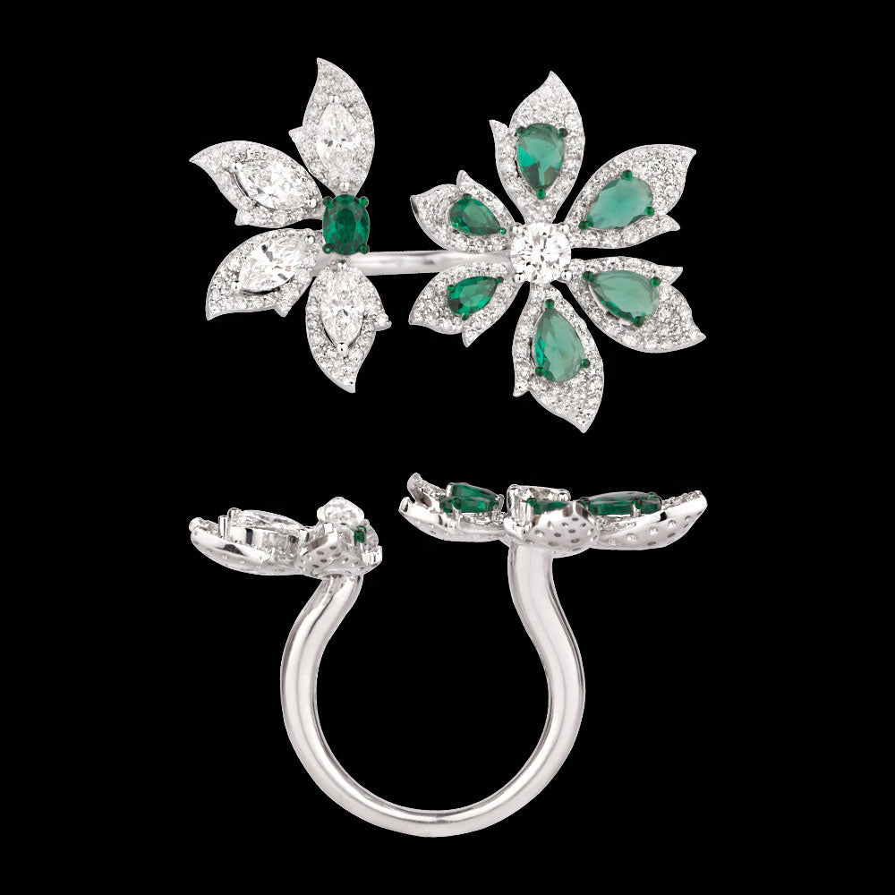 18K White Gold Diamond Ring - 2.784ct VVS-VS-GH with Colour Stones