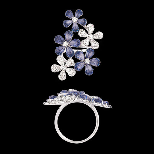 18K White Gold Diamond Ring - 2.814ct VVS-VS-GH with Colour Stones