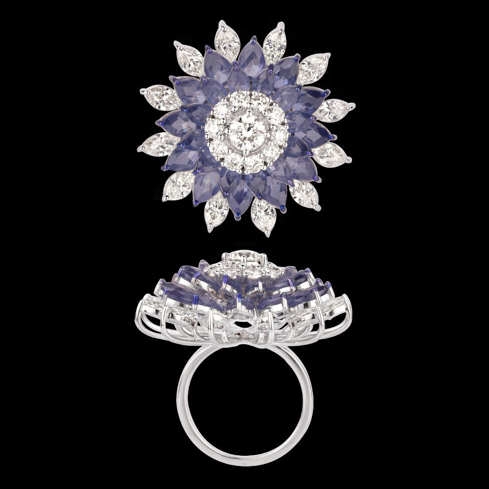 18K White Gold Diamond Ring - 4.071ct VVS-VS-JK with Colour Stones