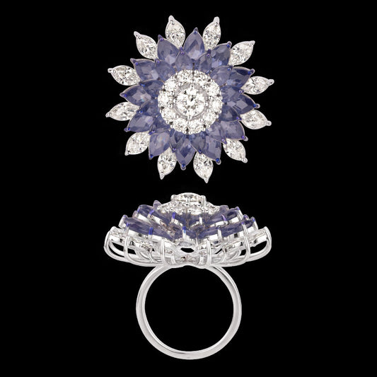 18K White Gold Diamond Ring - 4.071ct VVS-VS-JK with Colour Stones