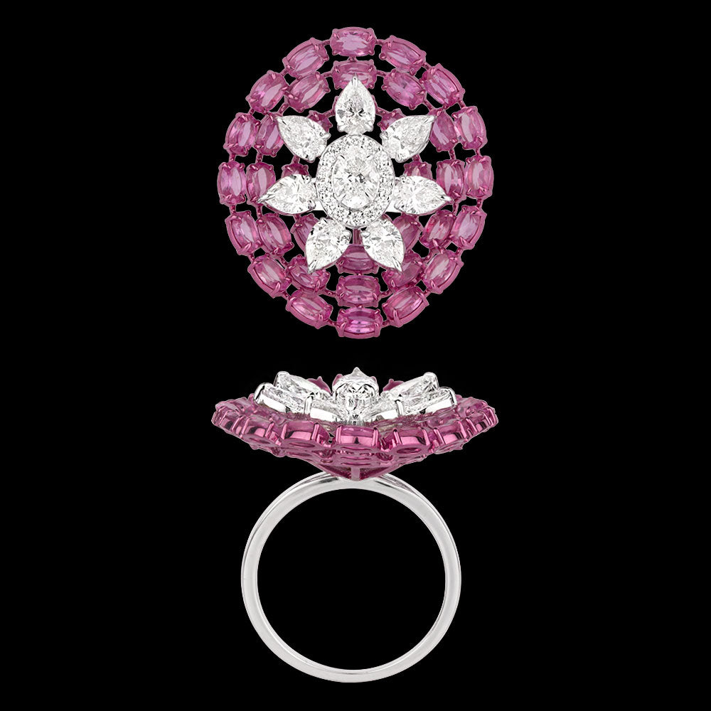 18K White Gold Diamond Ring - 2.186ct VVS-VS-GH with Colour Stones