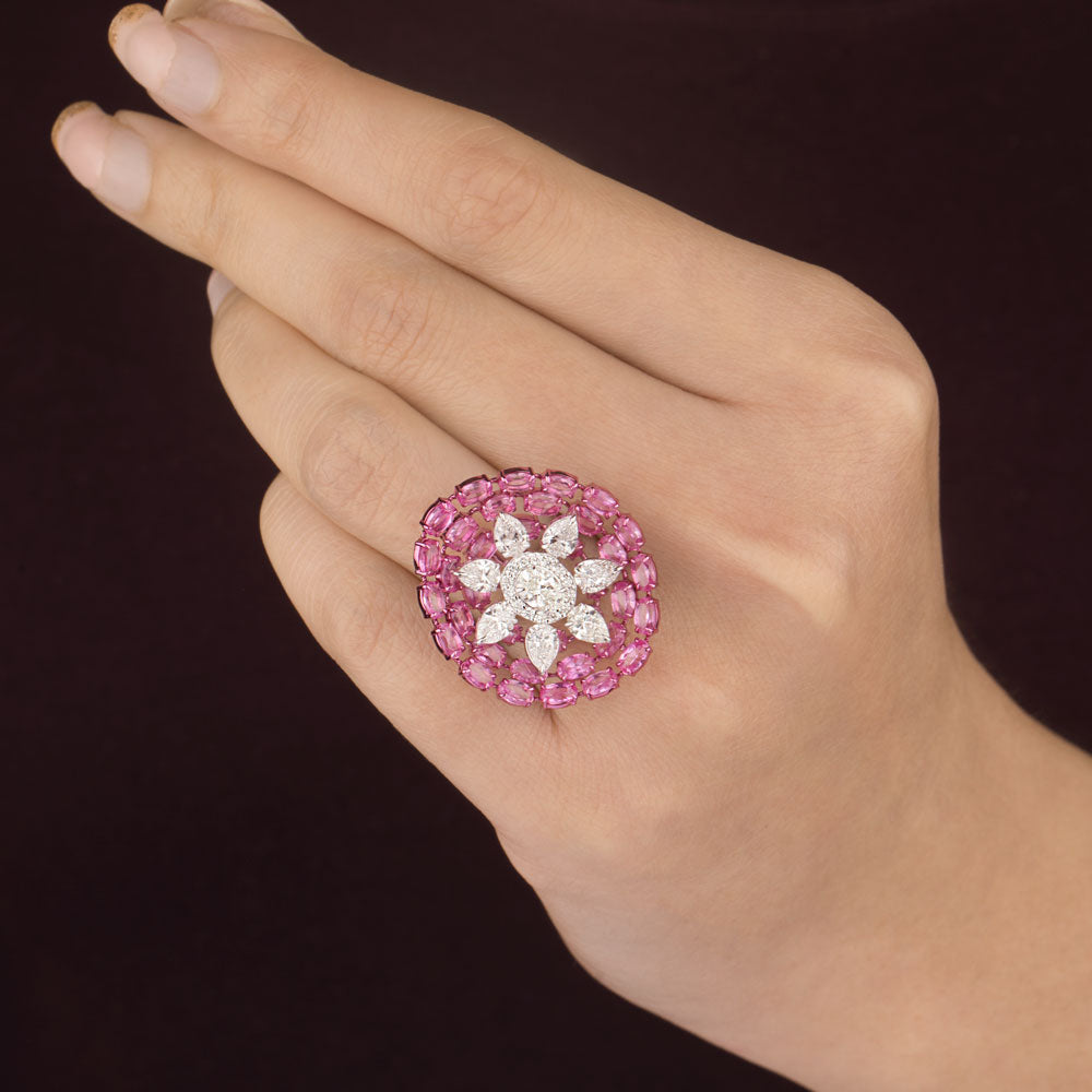 18K White Gold Diamond Ring - 2.186ct VVS-VS-GH with Colour Stones