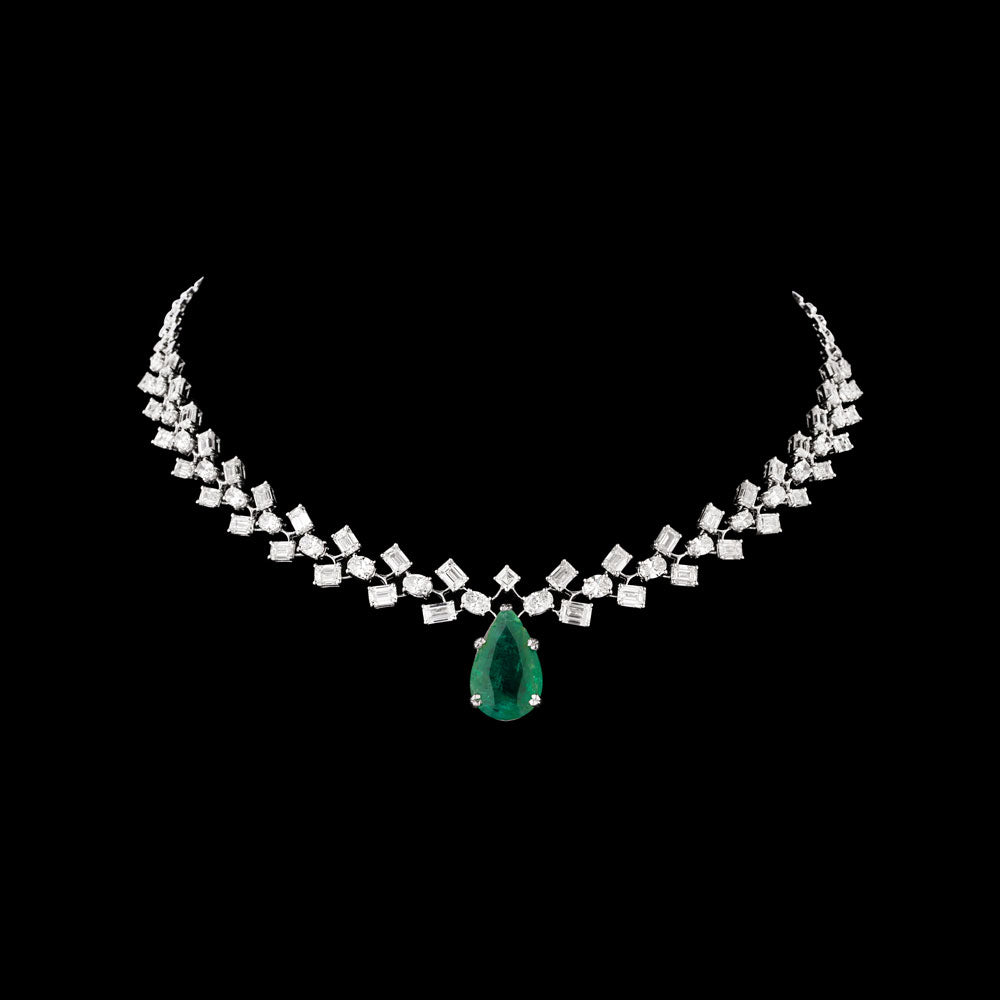 18K White Gold Diamond Necklace - 21.474ct VVS-VS-HI with Colour Stones