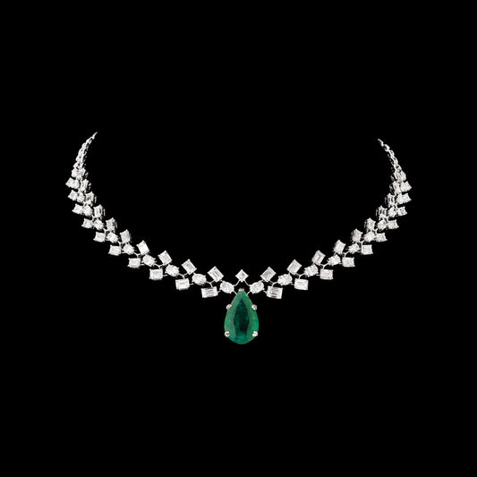 18K White Gold Diamond Necklace - 21.474ct VVS-VS-HI with Colour Stones