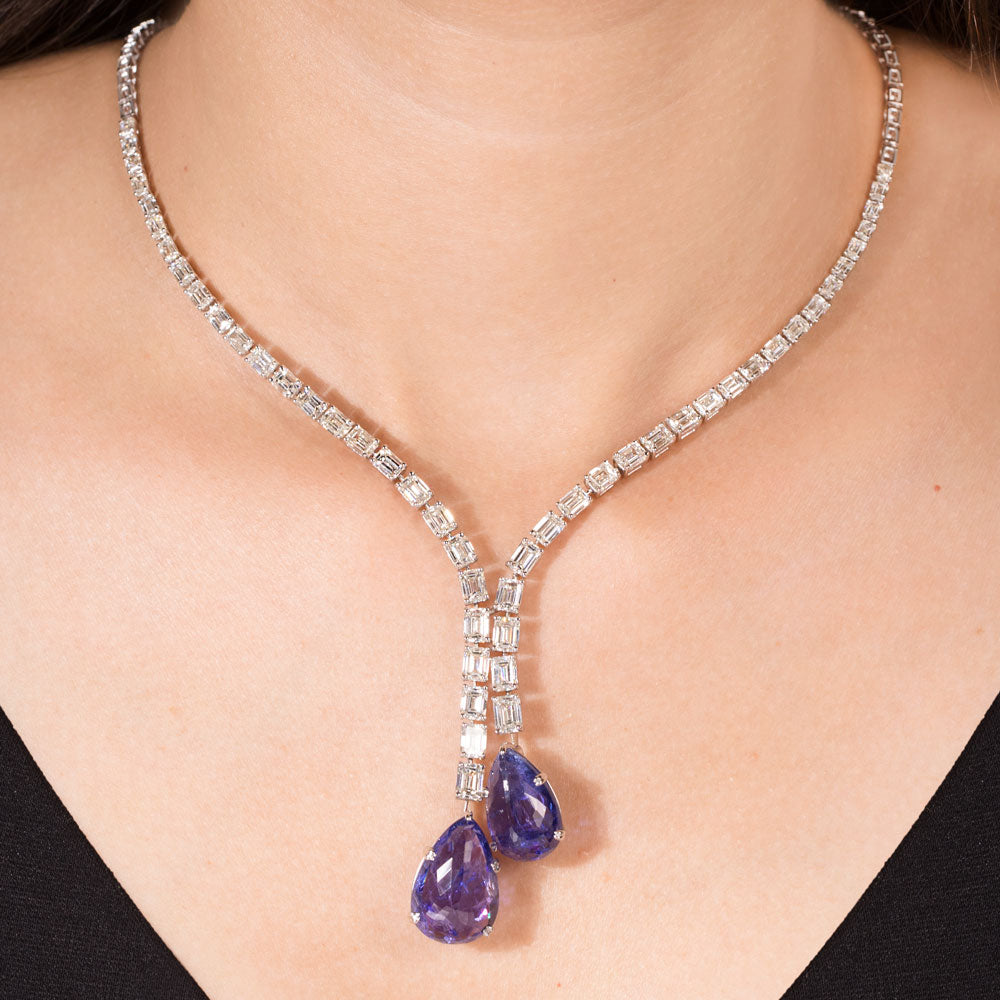 18K White Gold Diamond Necklace - 19.58ct VVS-VS-HI