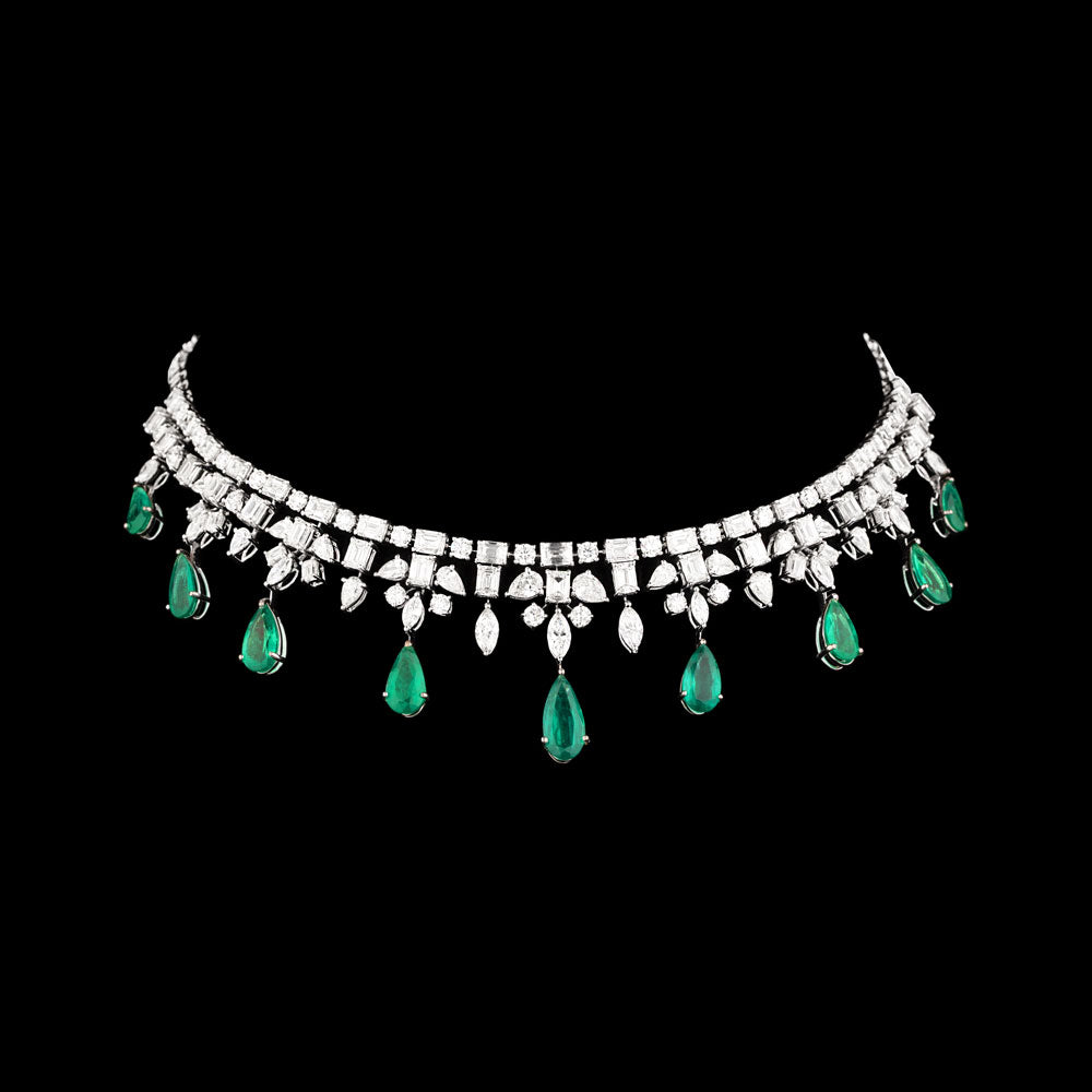 18K White Gold Diamond Necklace - 27.783ct VVS-VS-HI with Colour Stones