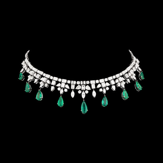 18K White Gold Diamond Necklace - 27.783ct VVS-VS-HI with Colour Stones