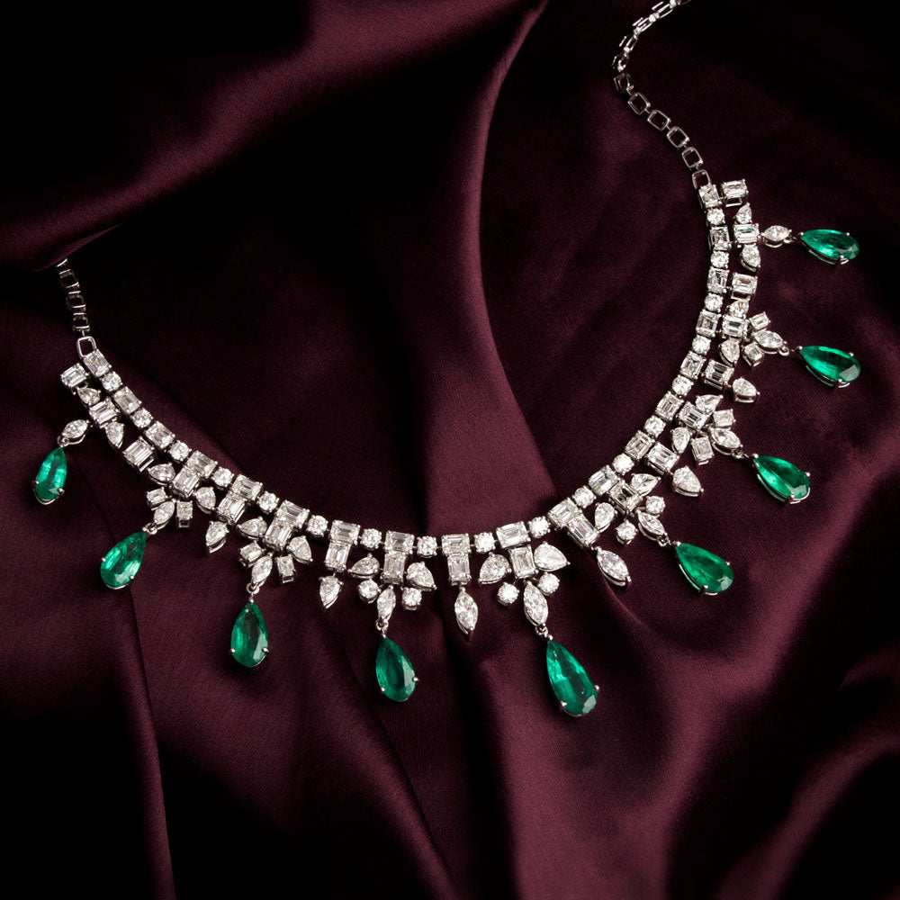 18K White Gold Diamond Necklace - 27.783ct VVS-VS-HI with Colour Stones