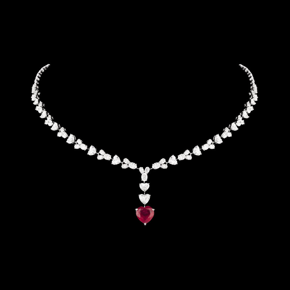 18K White Gold Diamond Necklace - 12.38ct VVS-VS-HI with Colour Stones