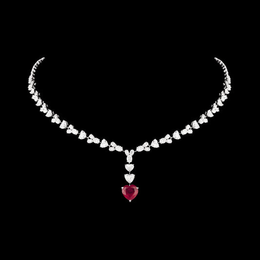 18K White Gold Diamond Necklace - 12.38ct VVS-VS-HI with Colour Stones