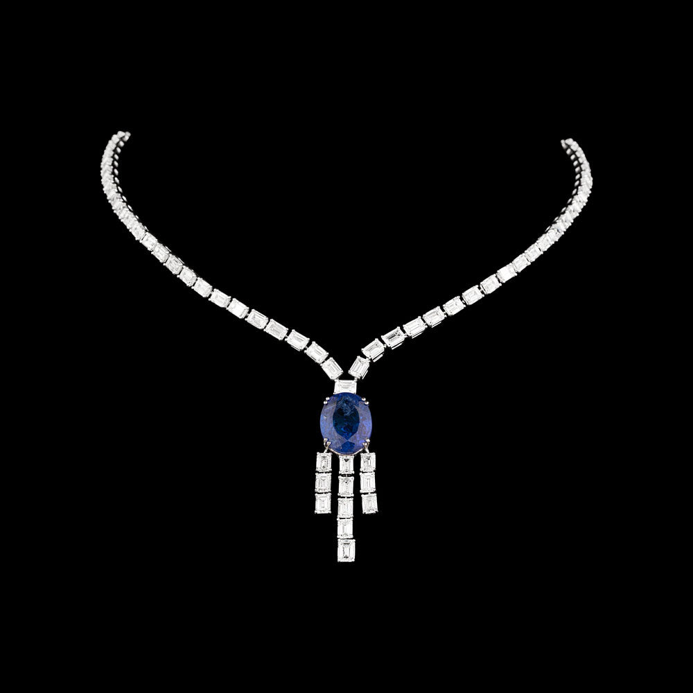 18K White Gold Diamond Necklace - 21.45ct VVS-VS-HI with Colour Stones