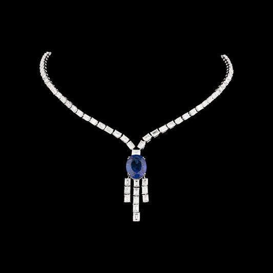 18K White Gold Diamond Necklace - 21.45ct VVS-VS-HI with Colour Stones