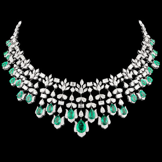 18K White Gold Diamond Necklace - 26.961ct VS-SI-IJ with Colour Stones
