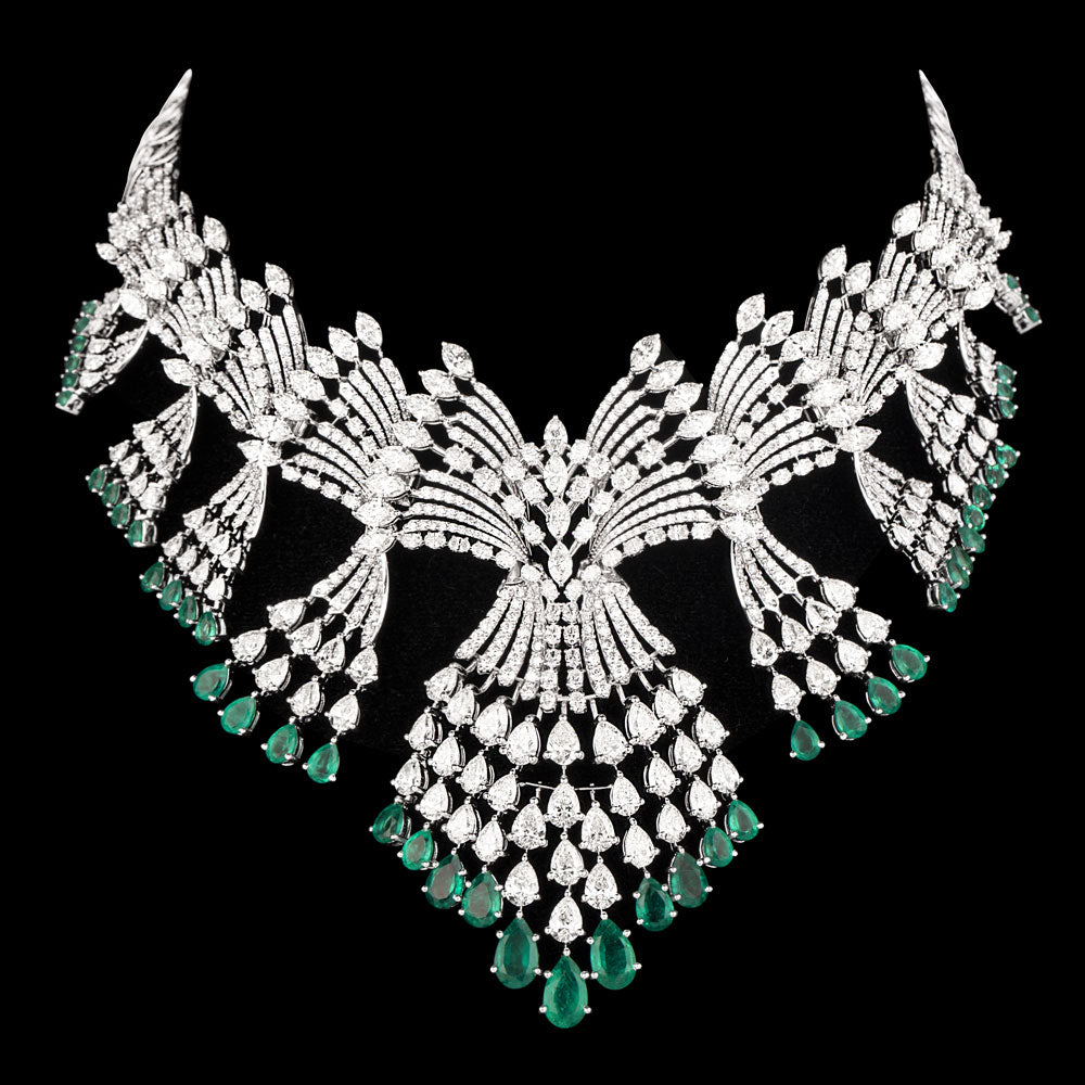 18K White Gold Diamond Necklace - 52.283ct VS-SI-HI with Colour Stones