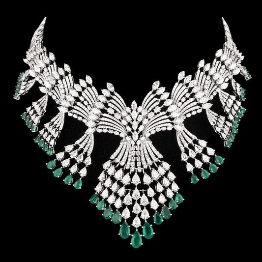 18K White Gold Diamond Necklace - 52.283ct VS-SI-HI with Colour Stones