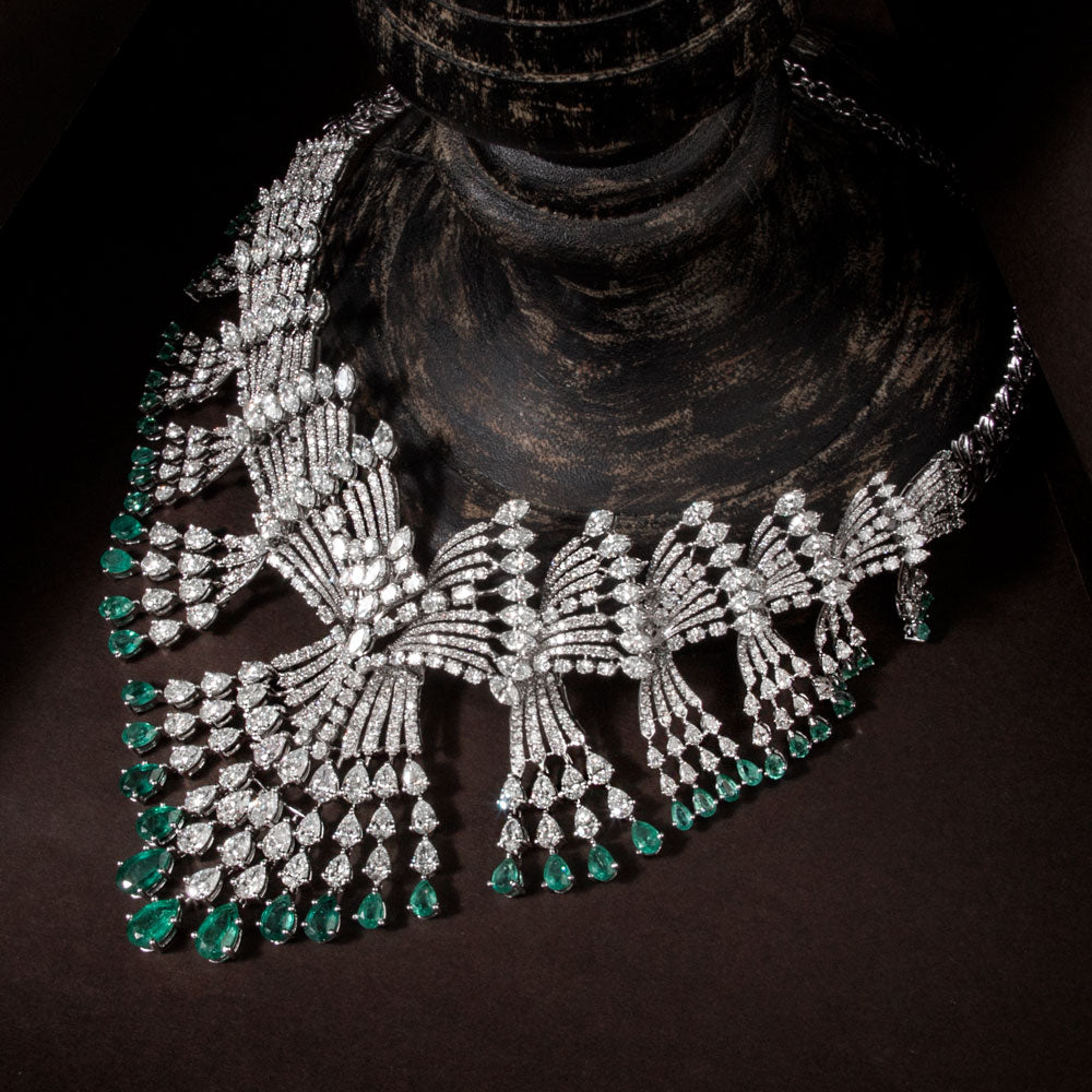 18K White Gold Diamond Necklace - 52.283ct VS-SI-HI with Colour Stones