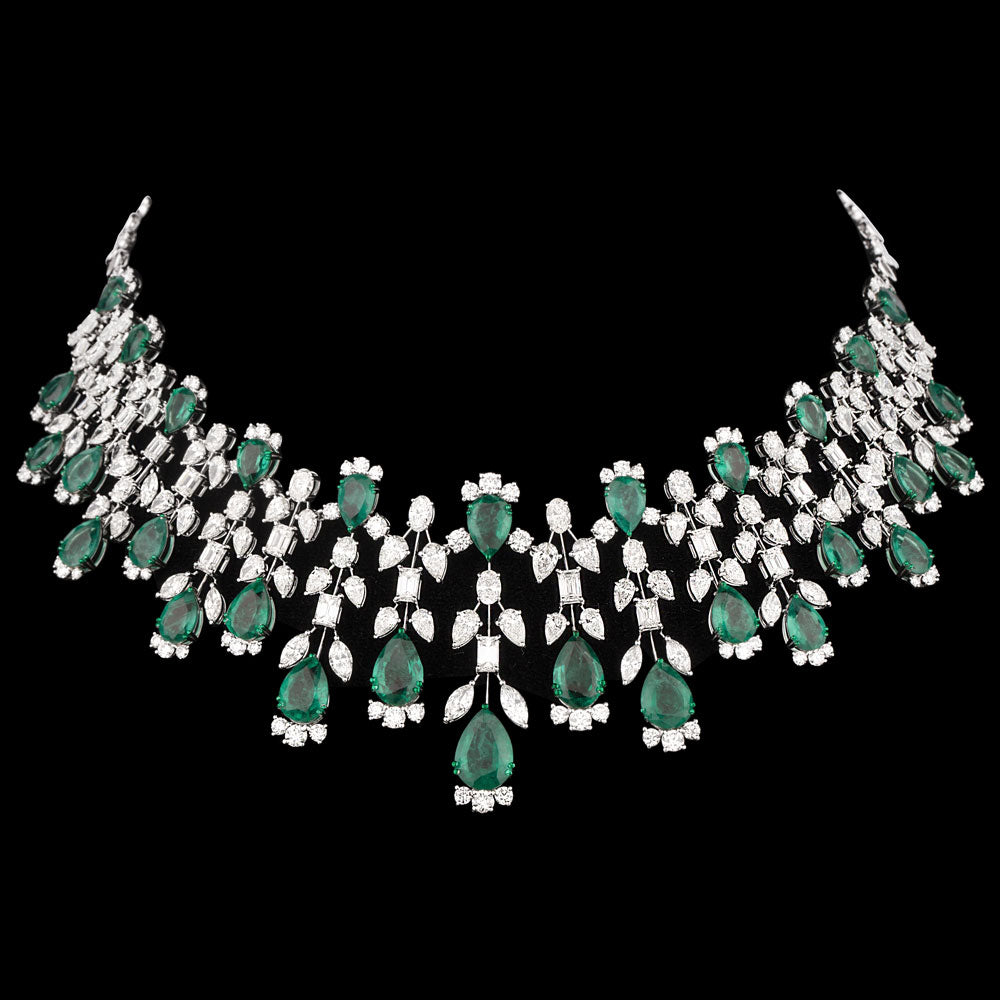 18K White Gold Diamond Necklace - 32.692ct VS-SI-GH with Colour Stones